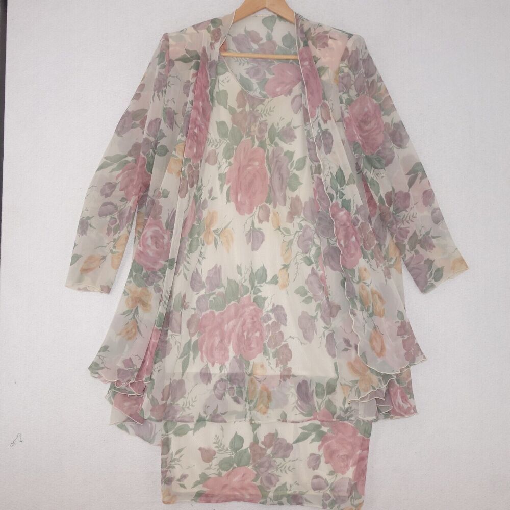 Jeffrey & Dara Evenings by Tom Barra Floral Dress + Jacket Women's 10 Vintage